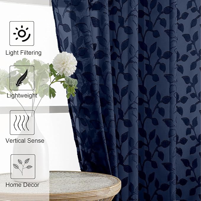 Chyhomenyc Navy Blue Sheer Curtains 54 Inch Length - Image 3