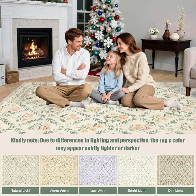 8x10 Area Rugs for Living Room: Floral Washable Rug Vintage Large Soft Boho - Image 9