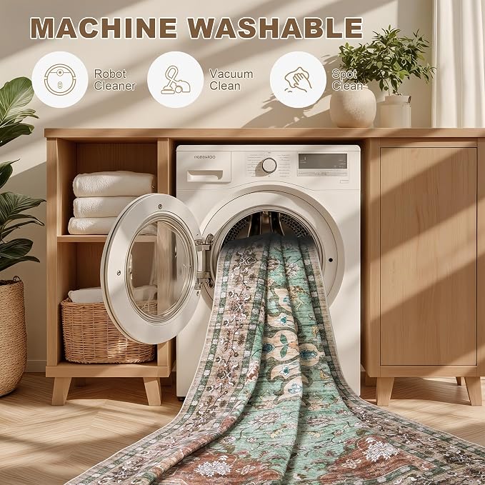 Area Rugs 9x12 Living Room Rug: Washable Rug Soft Vintage Distressed Floral - Image 8