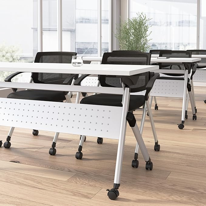 Bush Business Furniture Folding Training Table, 60 inch Desk, Commercial-Grade Bundle for Office or Classroom, Envision Collection, White