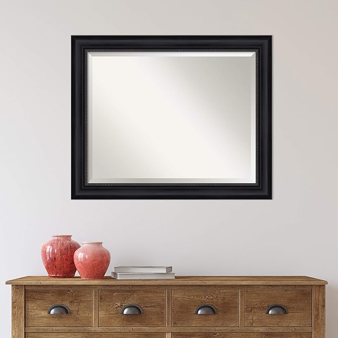 Amanti Art Black Bathroom Mirror for Over Sink, 27x33 Astor Black Rectangle Vanity Mirror, Large Traditional Frame, Hangs Horizonally and Vertically, Bathroom Wall Decor, Beveled Edge