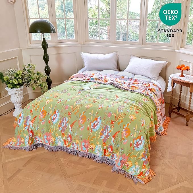 MSGKV Boho Throw Blanket 60"x80" Floral 100% Cotton Blanket - Image 7