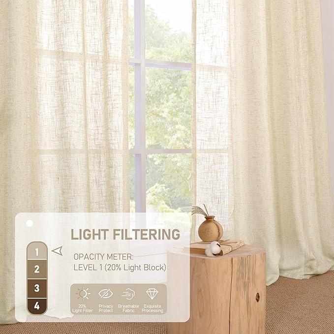 LAMIT Beige Linen Curtains 63 inches Length - Image 5