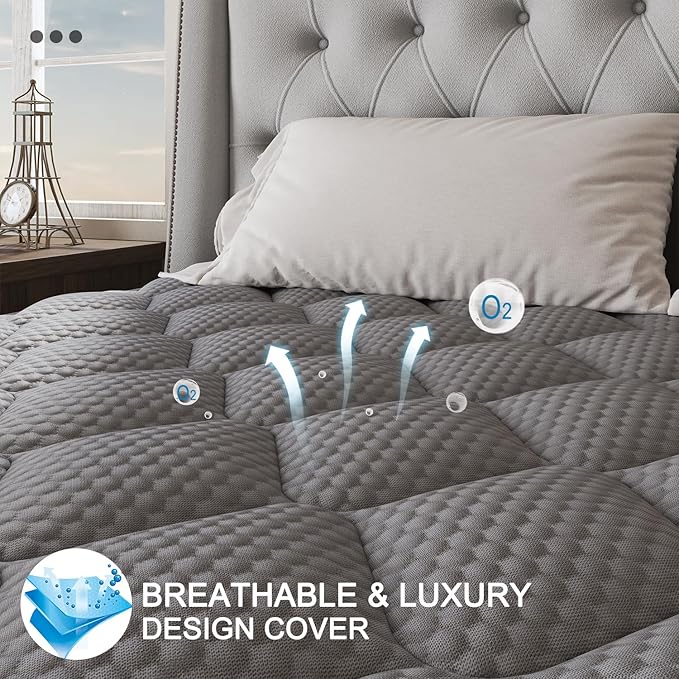 King Mattress, 14 Inch Hybrid Mattresses Grey Euro Top Medium Firm for Back & Lumbar Support, 100 Night Trial, Individual Pocket Spring Bed for Motion Isolation & Pressure Relief