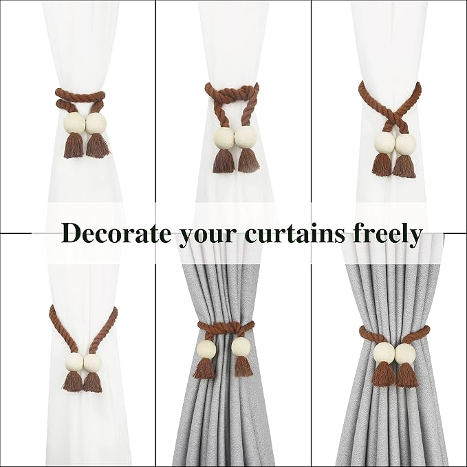 6 Pack Magnetic Curtain Tiebacks Cotton Hand Woven Tie Back Decorative Rope - Image 5