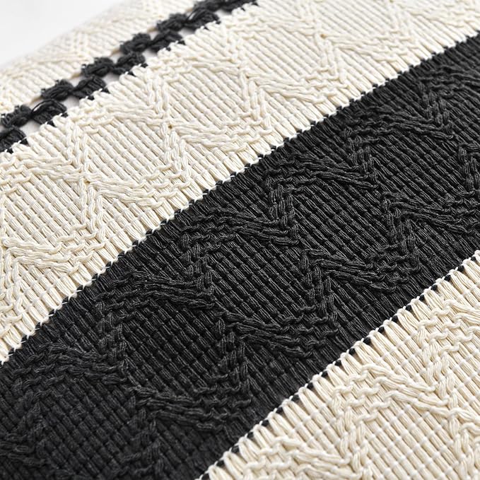 Fancy Homi Set of 1 Boho Black Decorative Throw Pillow Cover 22x22 Inch - Image 4