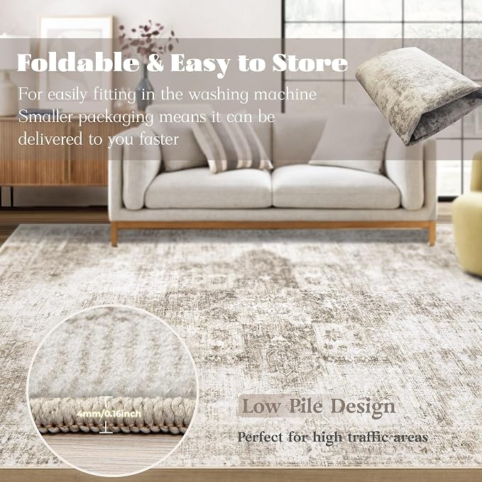 Area Rug 4x6 Washable Rug, Vintage Boho Medallion Rugs Non-Slip Soft Low Pile - Image 6