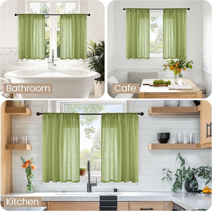 BGment Short Olive Green Curtains 36 Inch Length - Image 2