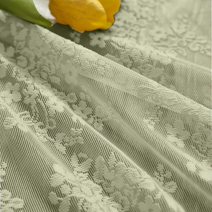 YJ YANJUN Vintage Lace Curtains 30 Inch Length-Victorian Floral Pattern Boho - Image 3