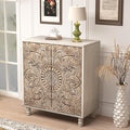 COSIEST 32" W Sideboard Buffet Cabinet with Storage, Accent Cabinet with 2 Push-to-Open Magnetic Doors, Vintage MDF Buffet Table for Living Room, Kitchen, Hallway (Gray,Lotus Pattern)