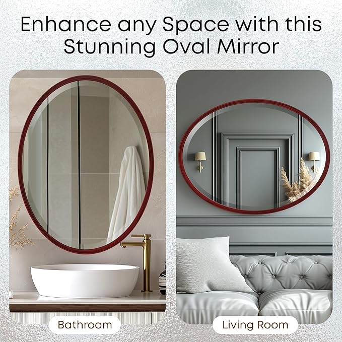 OVALCREST - Oval Wooden Beveled Wall Mirror for Home Decor, Bathroom, Vanity, Bedroom, Living Room, Hallway - London Style (Black Cherry) 31.1 x 41.1