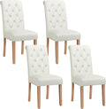 Yaheetech Dining Chairs Set of 4 Fabric Upholstered Dining Room Chairs with Button Tufted High Back and Solid Wood Legs for Kitchen/Living Room/Restaurant, Modern Style, Beige