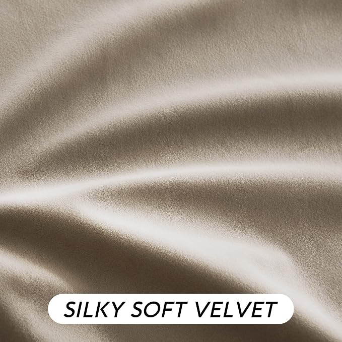 RYB HOME Camel Beige Velvet Curtains - Image 3