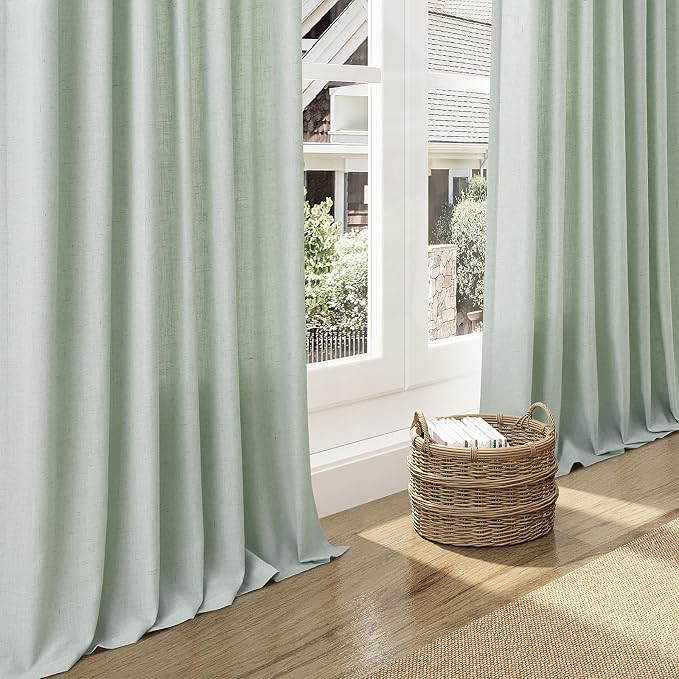 Nanspring Aqua Green Linen Curtains 84 Inch Length 2 Panels Set - Image 6