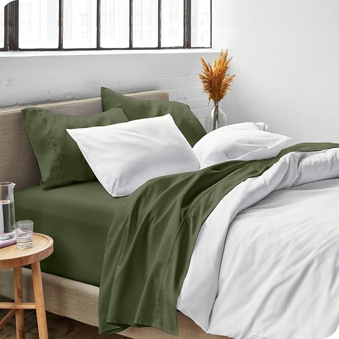 Bare Home Split Head Flex King Sheet Set - 1800 Ultra-Soft Microfiber Bed Sheets - Double Brushed - Deep Pockets - Easy Fit - 4 Piece Set - FlexTop King Bedding (Split Head Flex King, Cypress)
