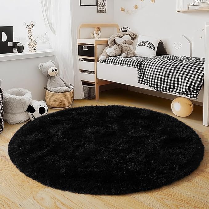 6‘x6’ Black Round Rug for Bedroom, Ultra Soft Fluffy Circle Rug for Kids Girls - Image 8