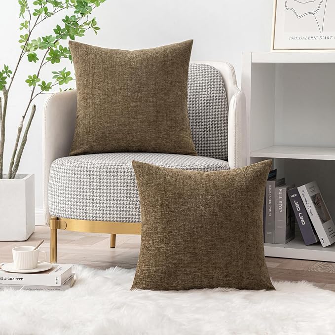 MIULEE Pack of 2 Coffee Throw Pillow Covers 18x18 Inch Soft Chenille Pillow - Image 5