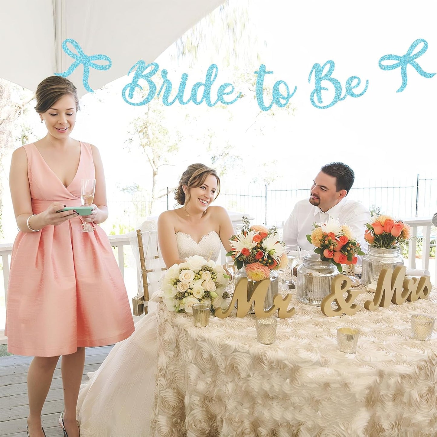 Bride to Be Banner, Light Blue Bride to Be with Bow Glitter Bachelorette Bridal Party Banner BRIDE TO BE Sign for Blue Bachelorette Bridal Shower Wedding Engagement Hen Party Decorations