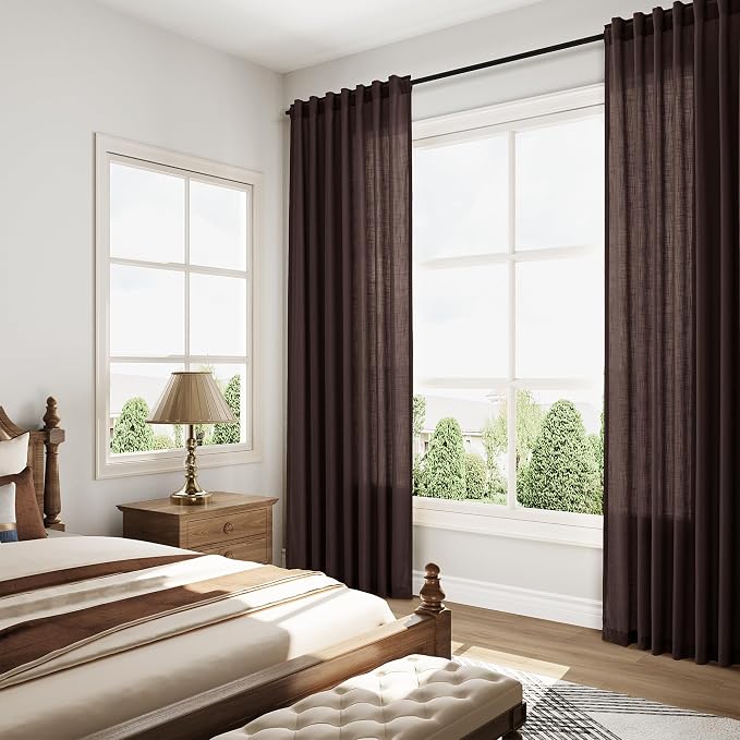 Coffee Brown Extra Long Linen Curtains 120 Inch - Image 7