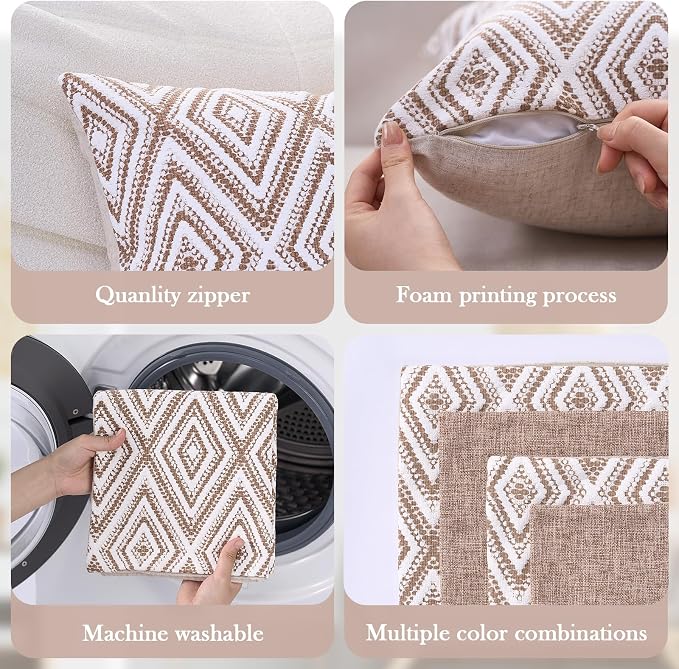 HPUK Decorative Throw Pillow Covers Set of 4 Geometric Design Linen Cushion - Image 4