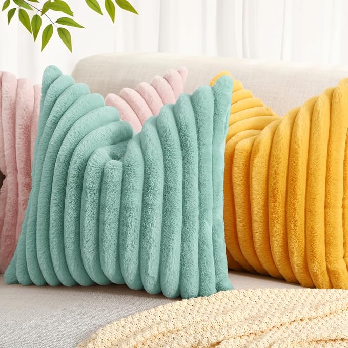 decorUhome Summer Cozy Faux Fur Throw Pillow Covers 12x20 Set of 2 Decorative - Image 8