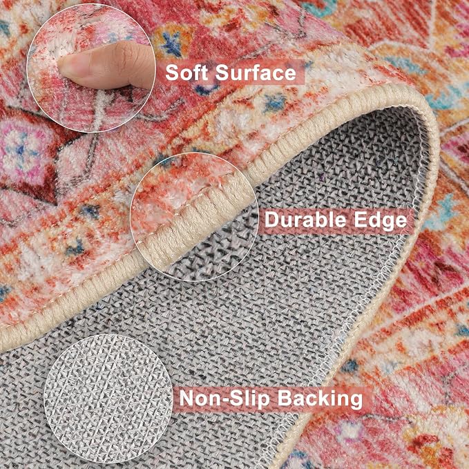 Yamaziot Washable Area Rug, 2x3 Small Entryway Rug Non-Slip Boho Vintage Rug - Image 3