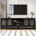 Merax 68.9'' TV Stand for TVs up to 75 Inches, Entertainment Center Media Console Table with Storage Cabinet, Fluted Glass Doors, Wood Legs for Living Room