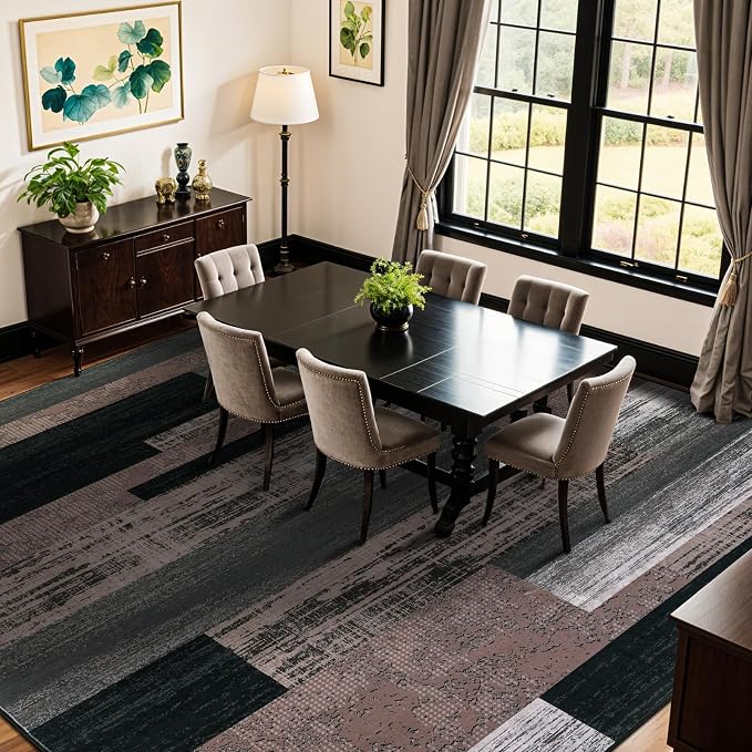 10x12 Washable Area Rugs for Living Room and Bedroom, Vintage Checkered Pattern - Image 3