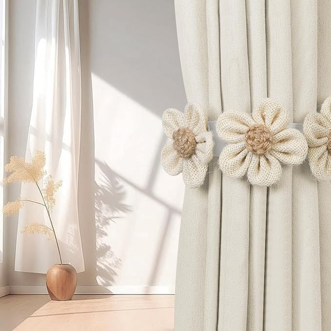 KLOGTSIND Flower Curtain Tiebacks, 4 Pack Boho Curtain Ties Elegant Three - Image 6