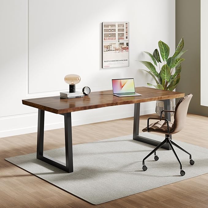 Solid Wood Computer Desk,Rustic Style 55-inch Large Office Desk- Modern Gaming Working for Home Office, Modern Simple Design, Ideal for Study, Writing, Dining