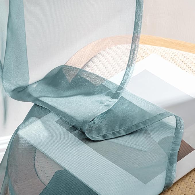 MIULEE Dusty Blue Sheer Curtains 84 Inches Long, 4 Panels Set, Light Filtering - Image 7