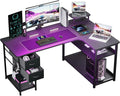 GTPLAYER L Shaped Desk with Drawers, Carbon Fiber Style Computer Desk with Monitor Shelf, Black Small L Shape Desk with Adjustable Open Storage Shelf, Corner PC Table for Small Space Home Office