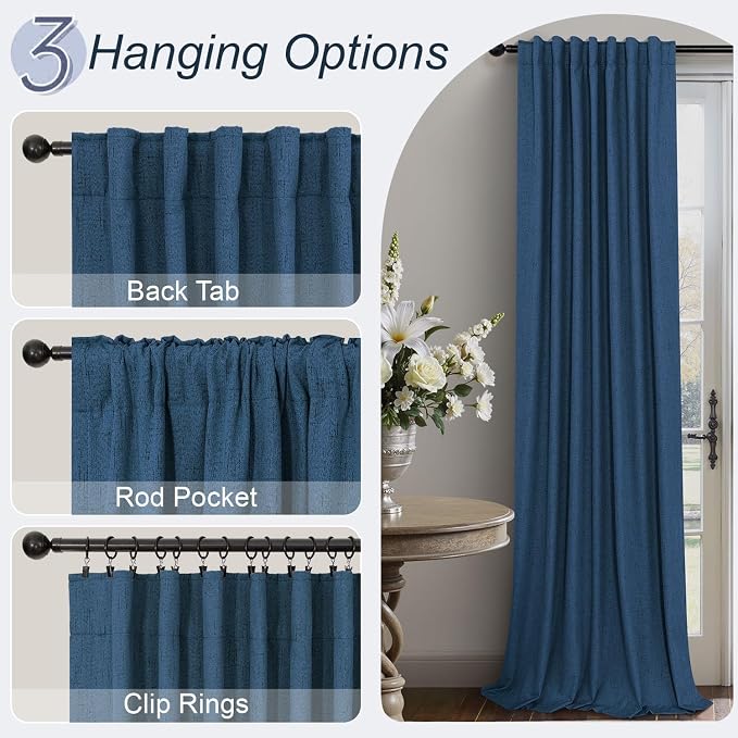 Navy Blue Curtains for Living Room 102 Inch Long 100 Percent Blackout Linen - Image 6