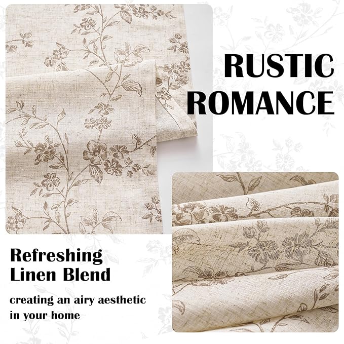 Lazzzy 90 Inch Curtain for Living Room Taupe Floral Drapes Linen for Bedroom - Image 4