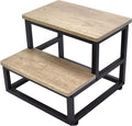 Step Stool, Wood and Metal Step for Adults Kids, Bedside Stepping Stool for High Bed with Round Corners, 2 Steps Foot Stool for Kitchen Bedroom, Load 500 LB, Beige