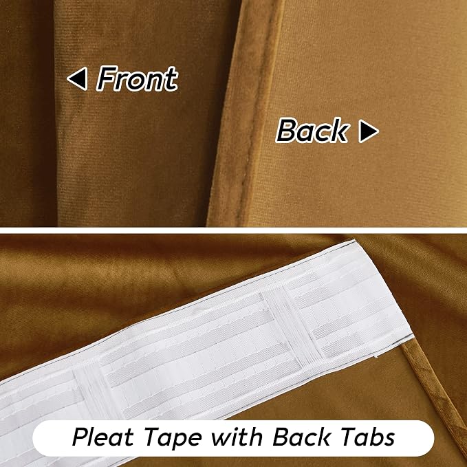 RYB HOME Gold Brown Velvet Curtains 72 inches - Image 7