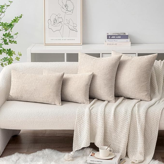 MIULEE Pack of 2 Couch Throw Pillow Covers 20x20 Inch Soft Light Brown Chenille - Image 4