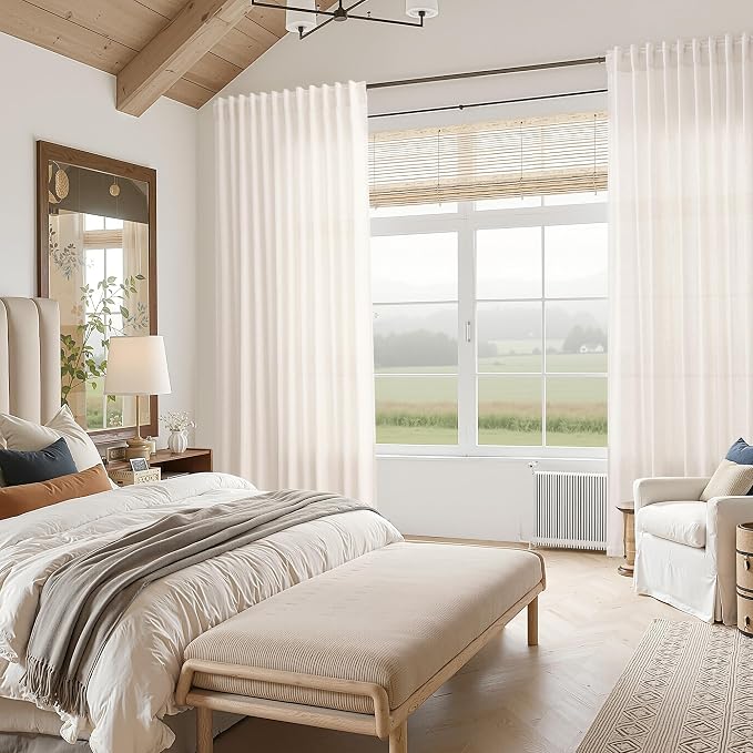 Nanspring Ivory White Linen Curtains 63 Inches Long - Image 7