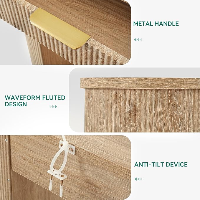 YITAHOME 31.5" Farmhouse Console Table for Entryway, Entry Hallway Foyer Table with 2 Drawers and Storage Shelf, Large Sofa Behind Couch Fluted Elliptical Desk for Hallway Living Room, Oak Color
