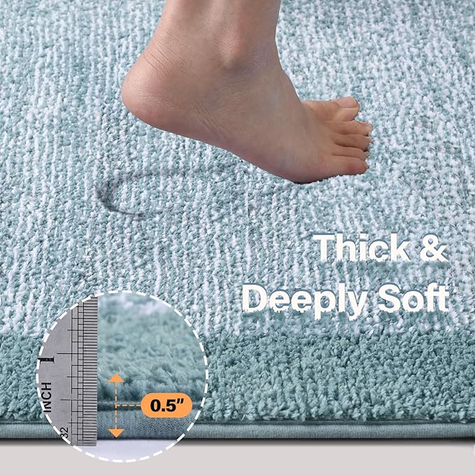48x24 Long Bathroom Rugs Washable Non Slip, Dusty Blue Bath Mat - Image 4