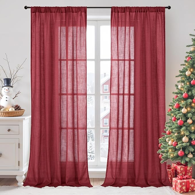 BGment Semi Sheer Burgundy Curtains by BGment