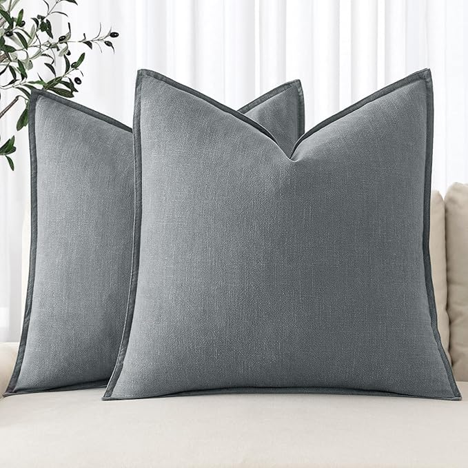 MIULEE Decorative Linen Pillow Covers 20x20 Inch Gray ​Boho Farmhouse​ ​Neutral by MIULEE