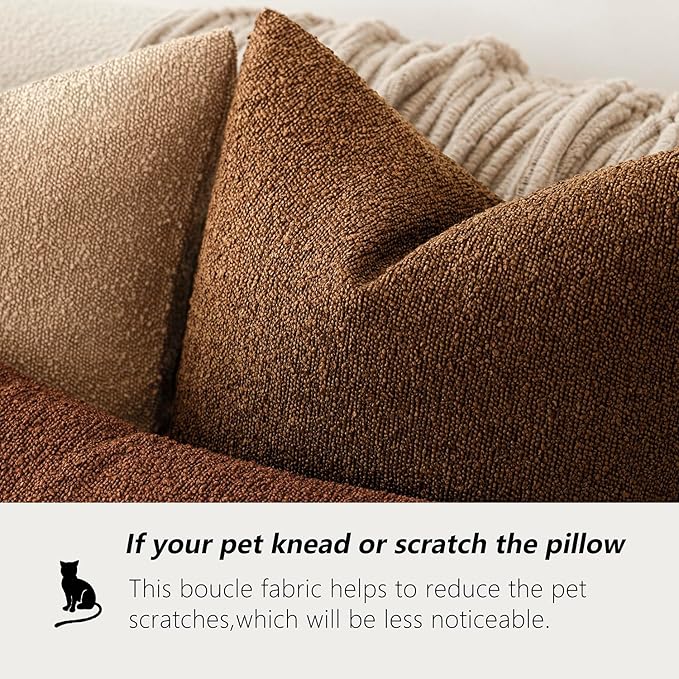 Foindtower Pack of 2, Decorative Textured Boucle Throw Pillow Covers Neutral Accent Solid Pillow Cases Cozy Soft Couch Cushion Case for Chair Sofa Bedroom Living Room Home Decor 22x22 Inch Hazel Brown