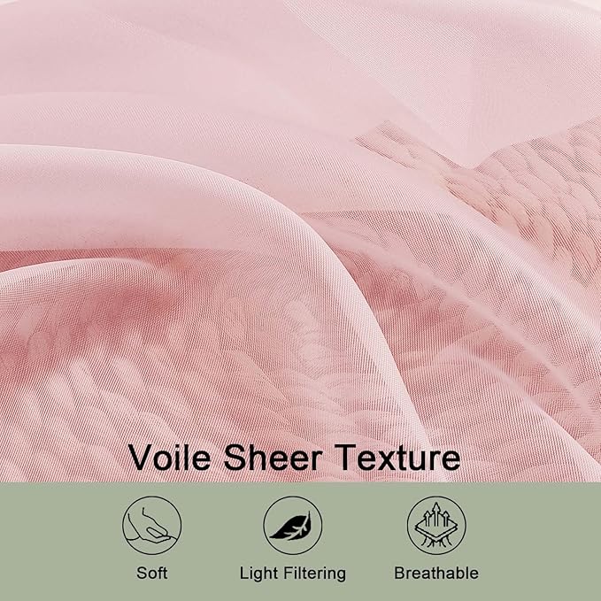 OWENIE Sheer Blush Curtains 108 Inches Long - Image 3
