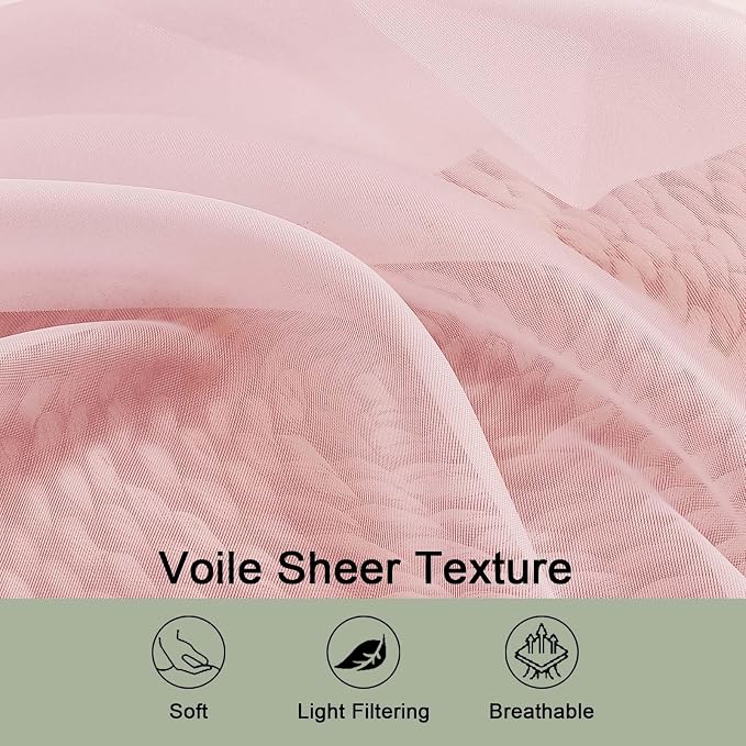 OWENIE Blush Sheer Curtain 90 Inches Long 2 Panels Set, Solid Filmy Drapes - Image 5
