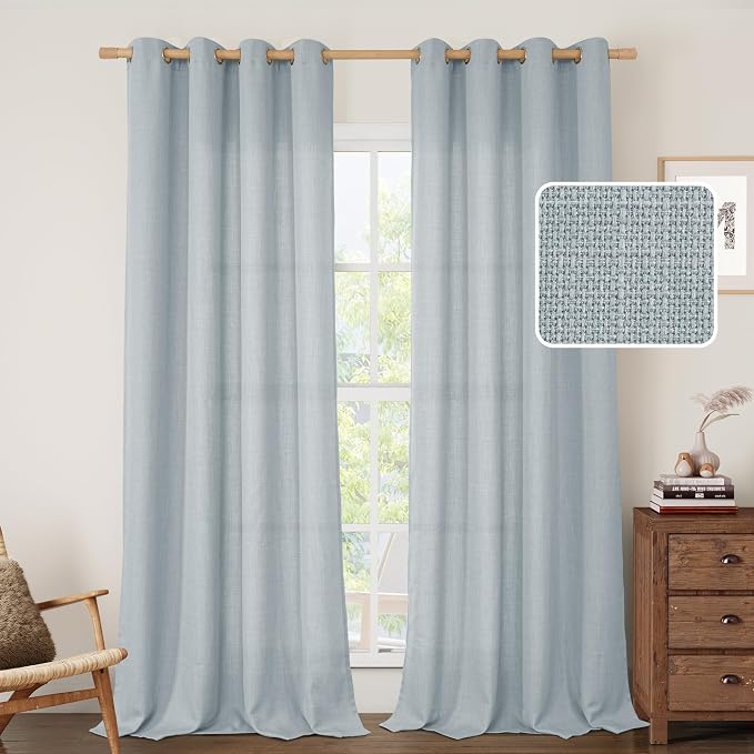 LAMIT Haze Blue Linen Curtains for Bedroom, 84 Inch Faux Linen Textured Light by LAMIT