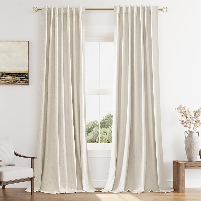 Guken 100% Blackout Linen Curtains 126 Inch Length 2 Panels Set by Guken