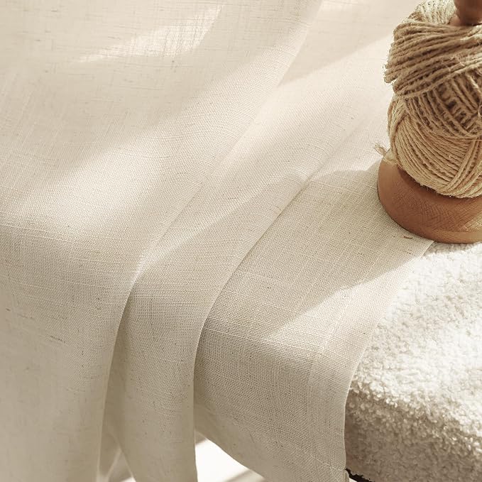 Faux Linen Beige Curtains 98 inches Long - Image 3