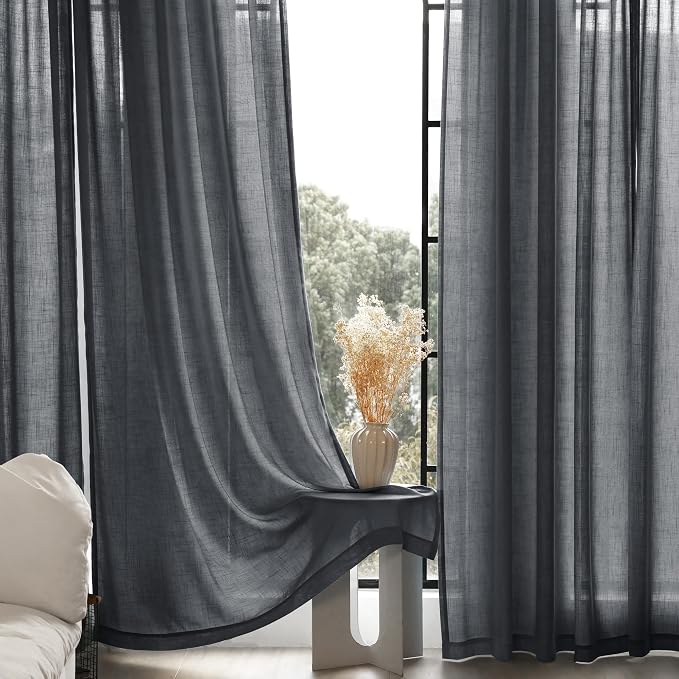 Dark Gray Curtains for Living Room Back Tab Modern Farmhouse Semi Sheer Gray - Image 6
