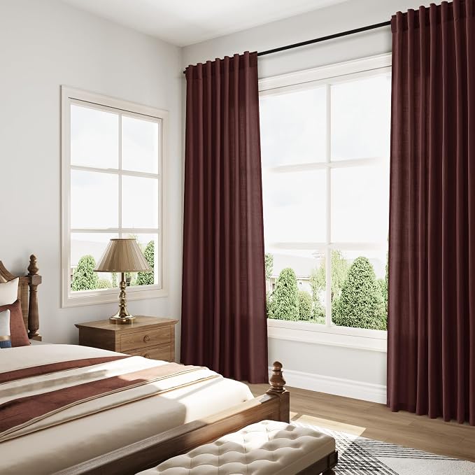 Extra Long Curtain Reddish Brown Morden Linen Blend Light Filtering Back Tab - Image 8